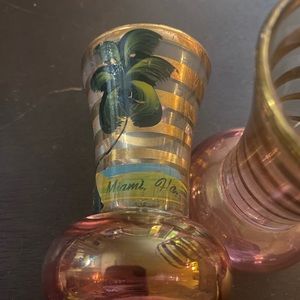 BUD VASE PINK & GOLD SET OF 2. Hand painted palm trees from Miami, Fl.